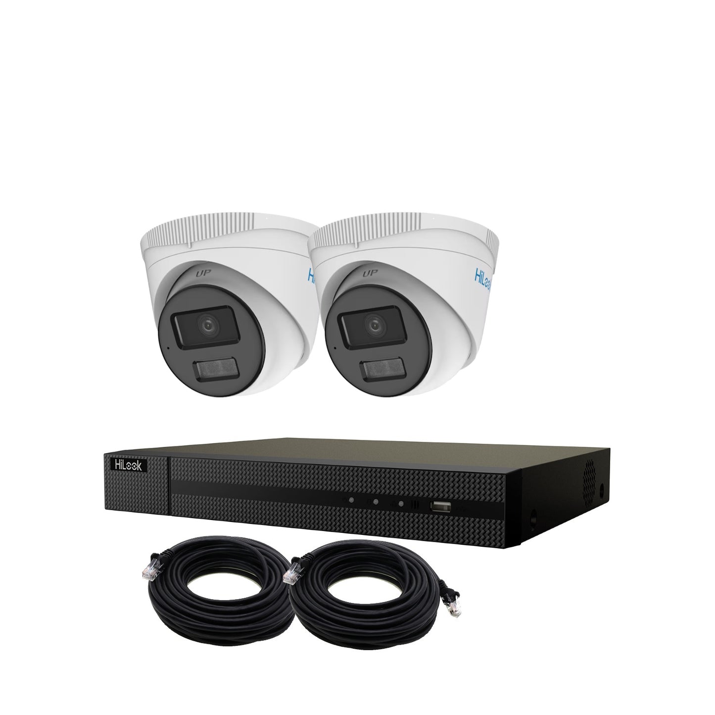 4MP HiLook Hybrid ColorVu IP POE CCTV Kit With 2 Cameras, Built-in Mic, 1TB HDD & Ready Made Cables