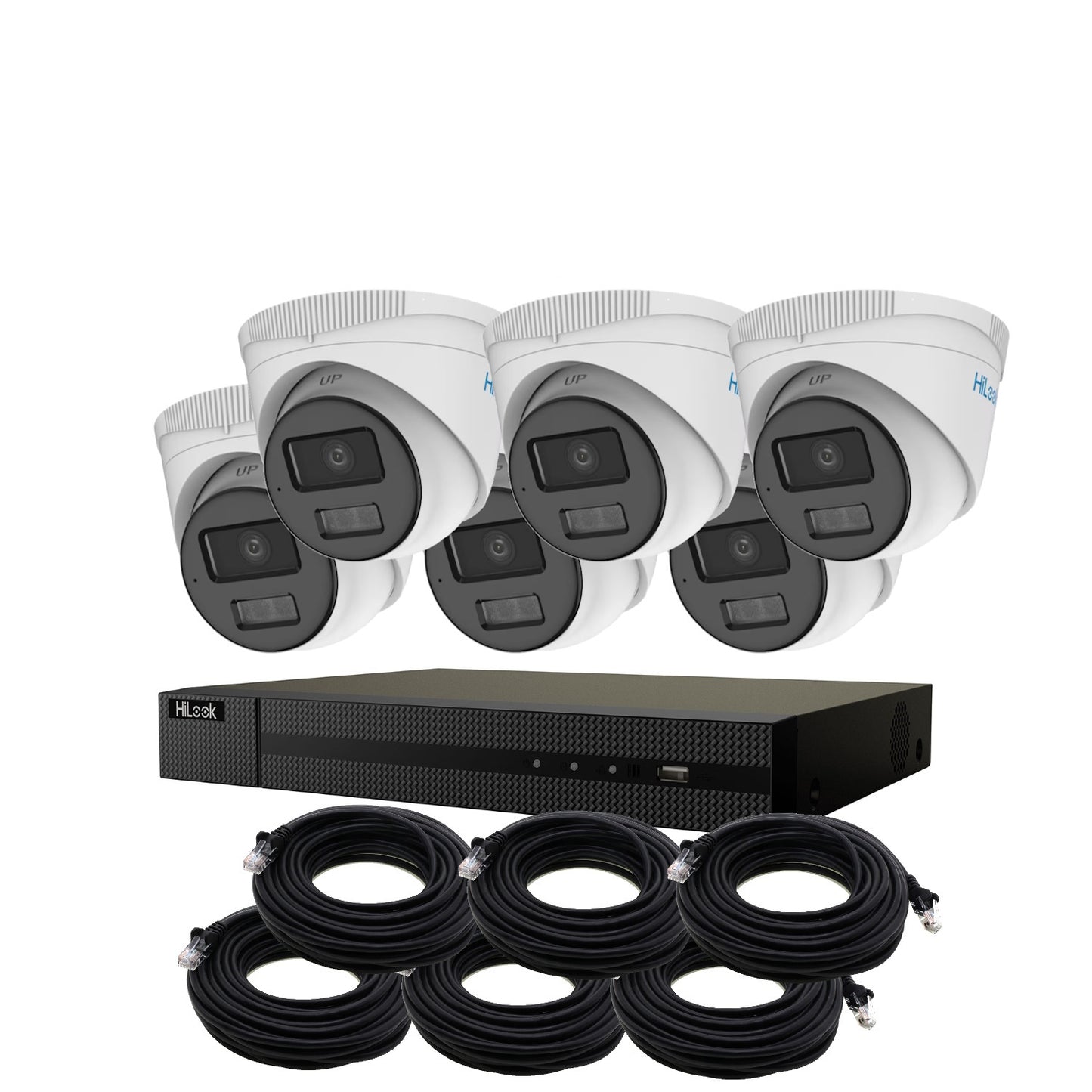 4MP HiLook Hybrid ColorVu IP POE CCTV Kit With 6 Cameras, Built-in Mic, 4TB HDD & Ready Made Cables