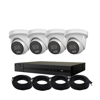 5MP HiLook ColorVu IP POE CCTV Kit With 4 Cameras, Built-in Mic, 2TB HDD & Ready Made Cables