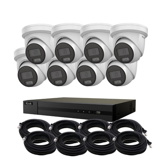 5MP HiLook ColorVu IP POE CCTV Kit With 8 Cameras, Built-in Mic, 4TB HDD & Ready Made Cables