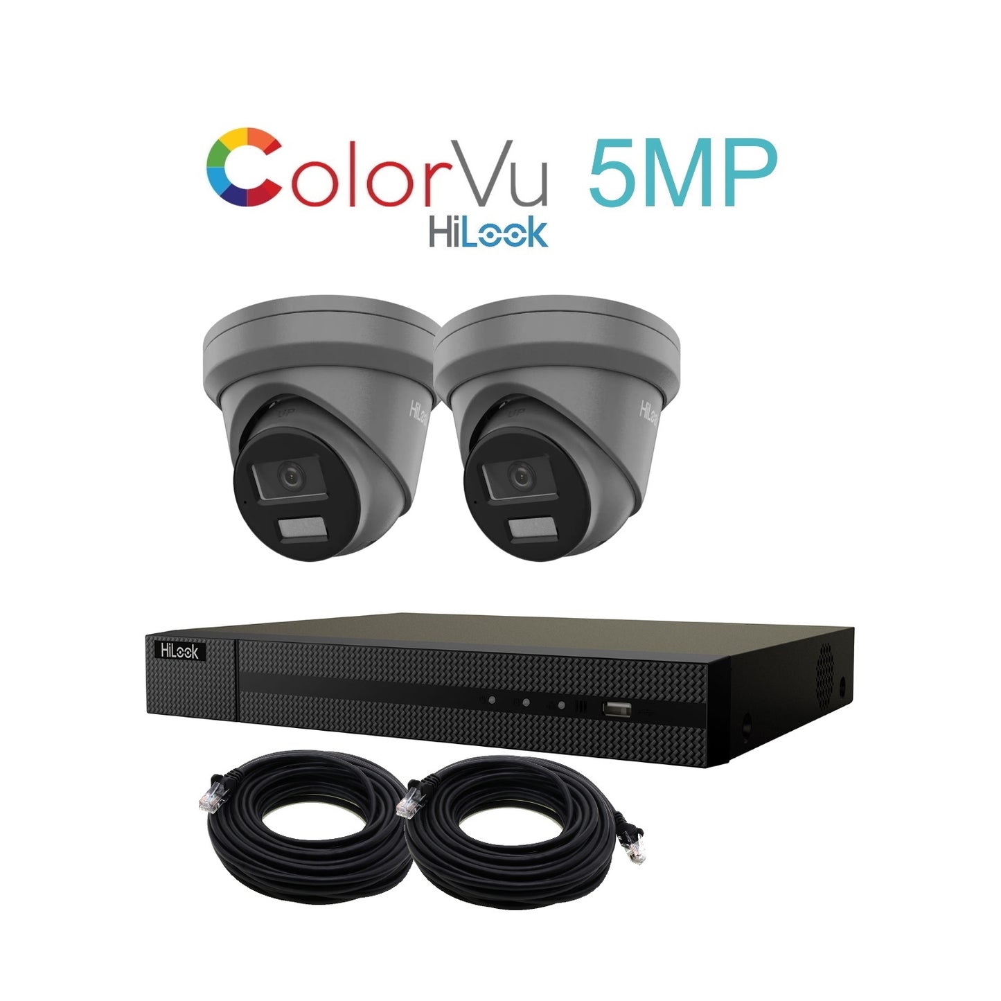 5MP HiLook ColorVu IP POE CCTV Kit With 2 Cameras, Built-in Mic, 1TB HDD & Ready Made Cables