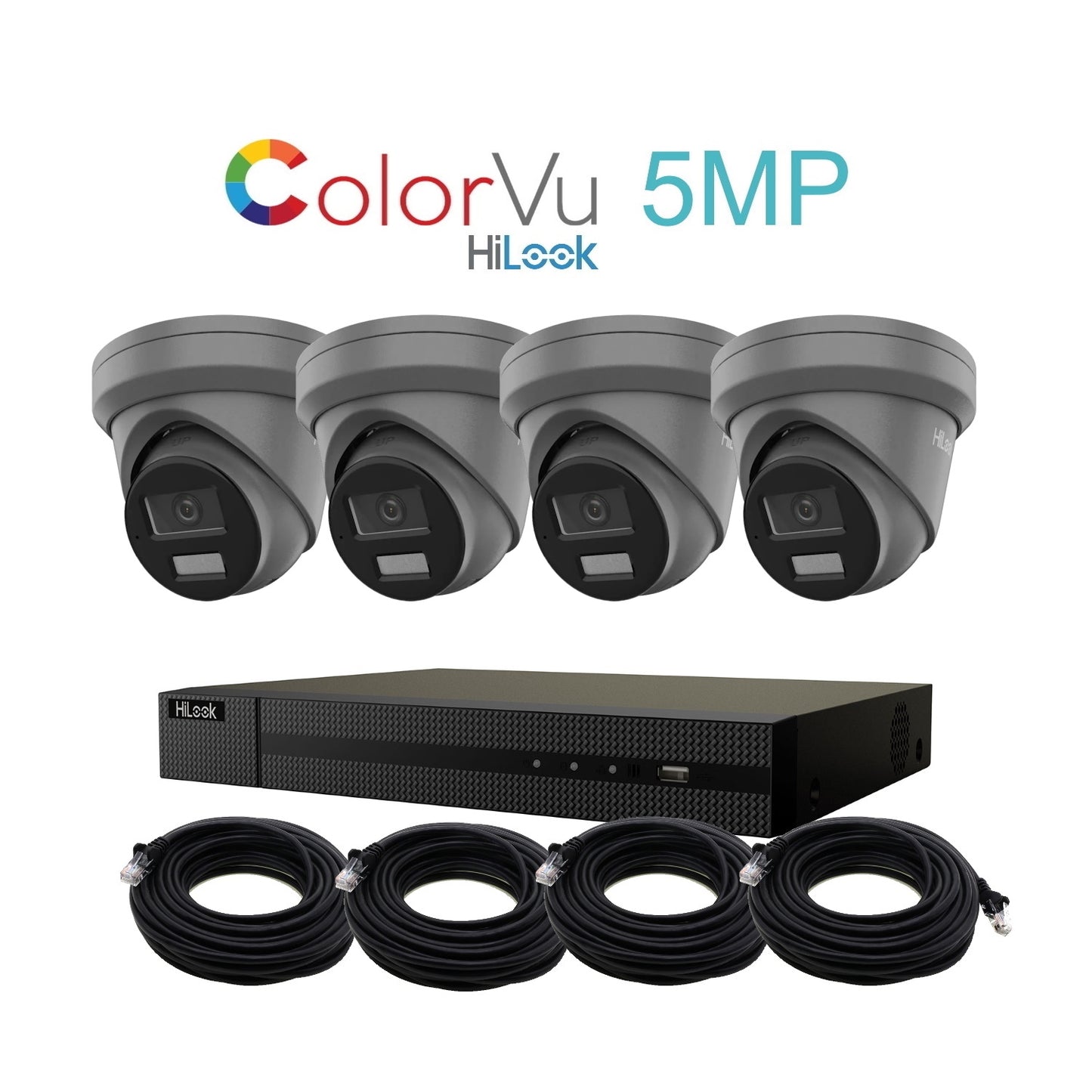 5MP HiLook ColorVu IP POE CCTV Kit With 4 Cameras, Built-in Mic, 2TB HDD & Ready Made Cables