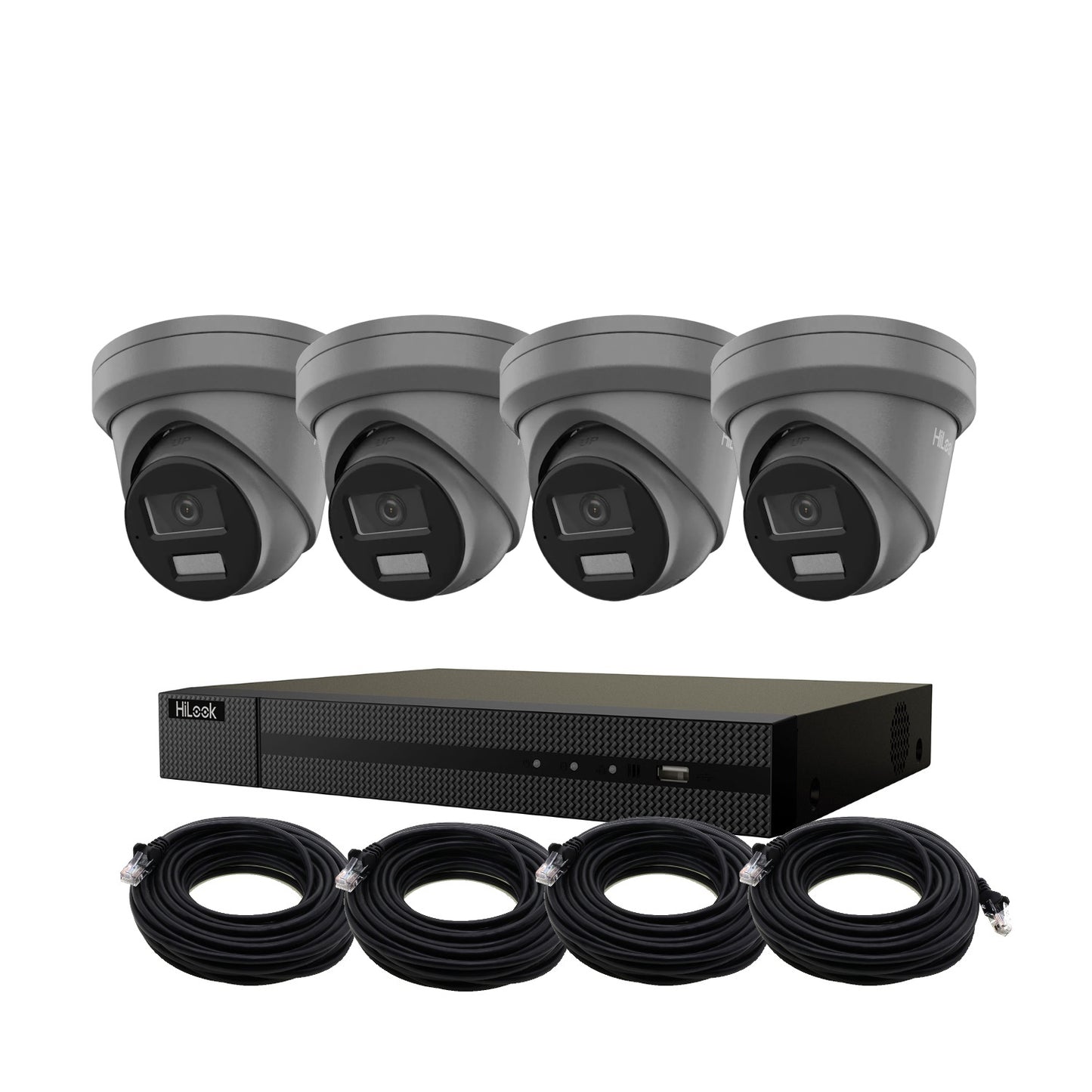 5MP HiLook ColorVu IP POE CCTV Kit With 4 Cameras, Built-in Mic, 2TB HDD & Ready Made Cables