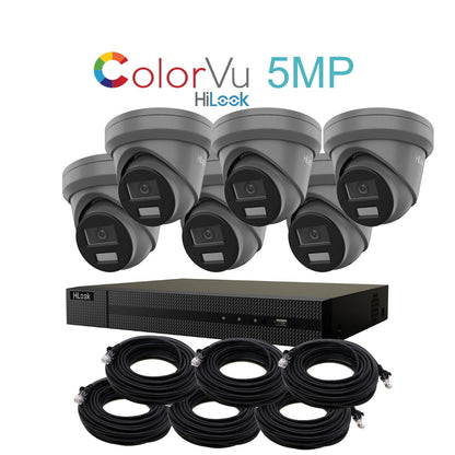 5MP HiLook ColorVu IP POE CCTV Kit With 6 Cameras, Built-in Mic, 4TB HDD & Ready Made Cables