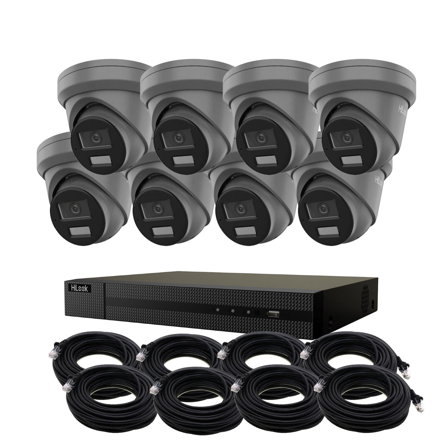 5MP HiLook ColorVu IP POE CCTV Kit With 8 Cameras, Built-in Mic, 4TB HDD & Ready Made Cables