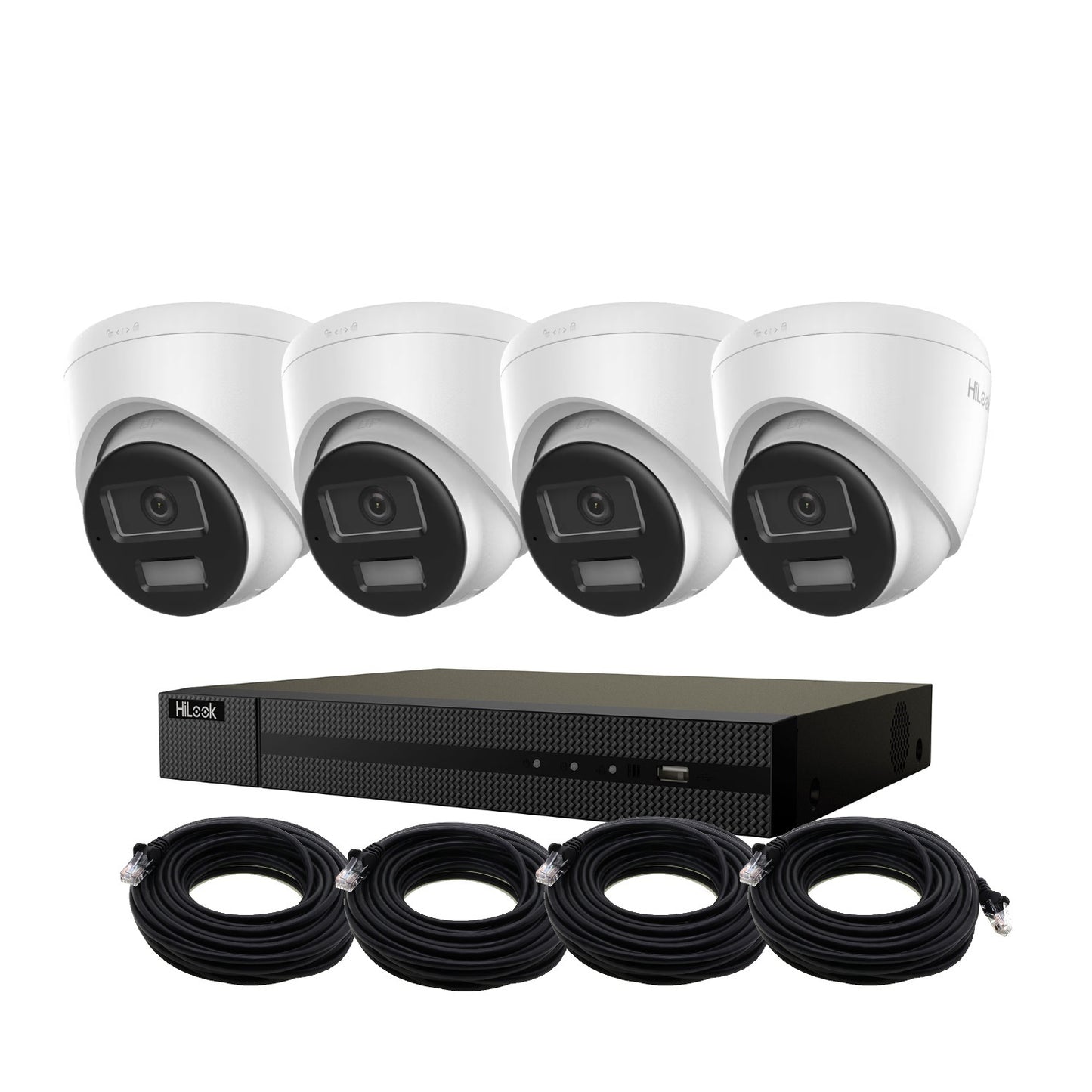 8MP HiLook Hybrid ColorVu IP POE CCTV Kit With 4 Cameras, Two-way Audio, 2TB HDD & Ready Made Cables