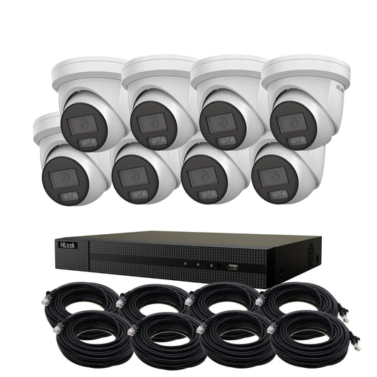8MP 4K HiLook ColorVu IP POE CCTV Kit with 8 Cameras, Built-in Mic, 4TB HDD & Ready Made Cables