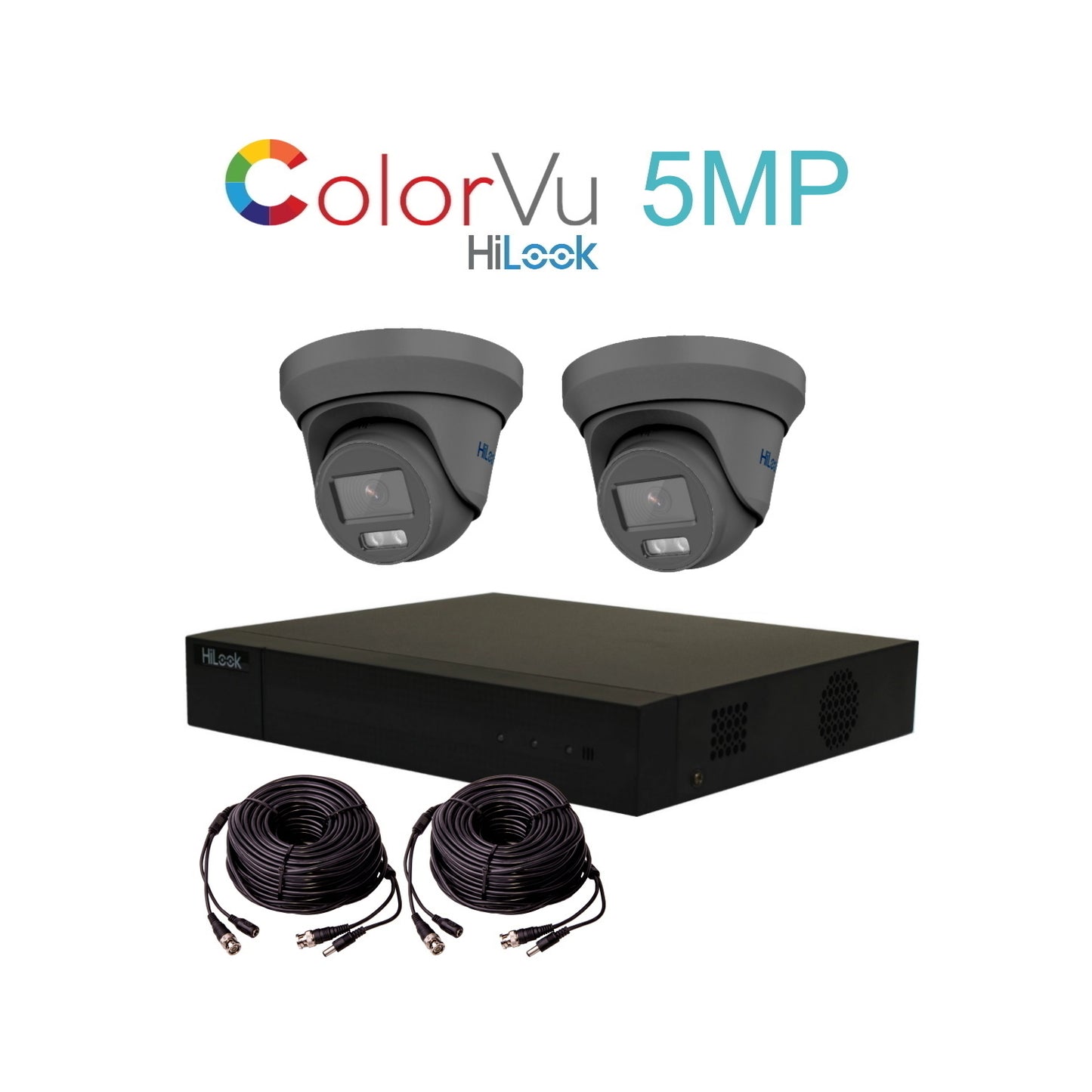 5MP HiLook ColorVu TVI CCTV Kit With 2 Cameras, 1TB HDD & Ready Made Cables