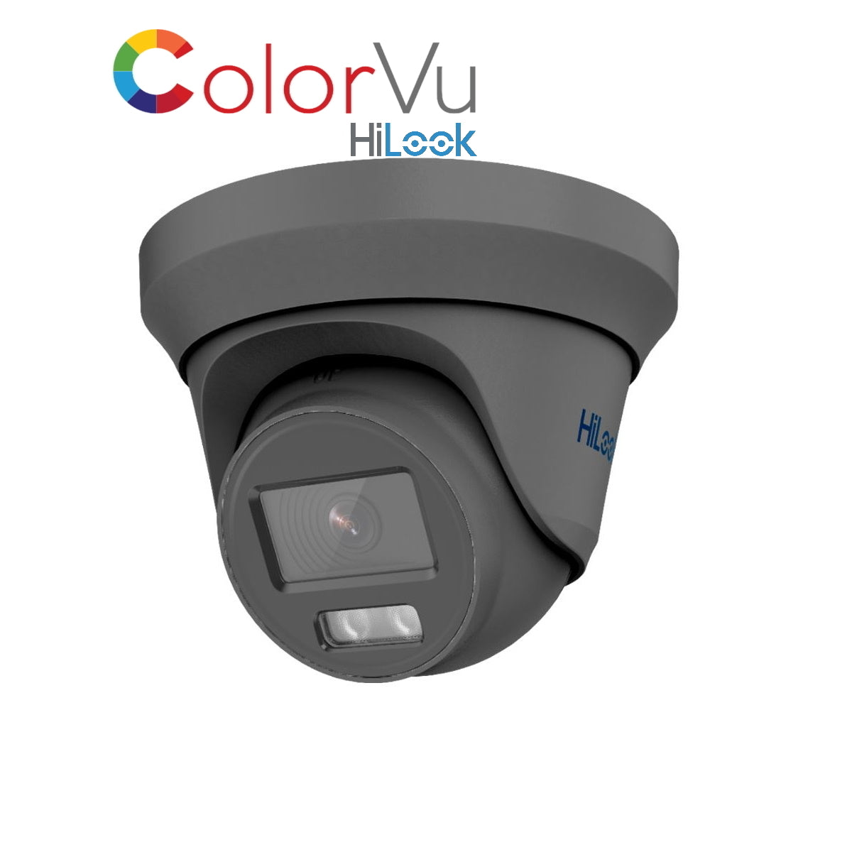 THC-T259-MS 2.8mm HiLook 5MP HD-TVI ColorVu analogue turret camera with built-in mic and 40m LED in white or grey