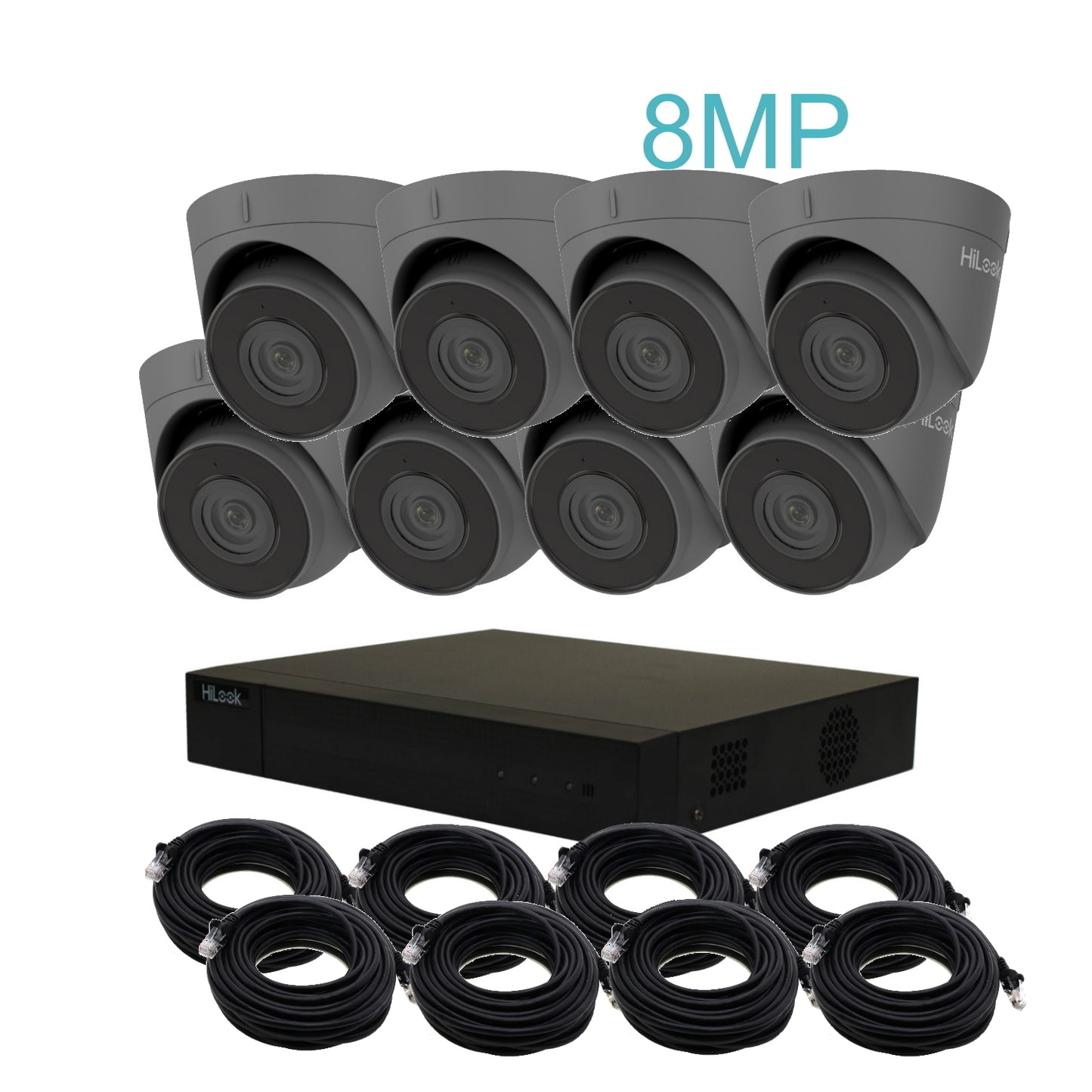 8MP 4K HiLook IP POE CCTV Kit With 8 Cameras, Built-in Mic, 4TB HDD & Ready Made Cables