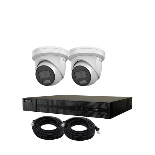 8MP 4K HiLook ColorVu IP POE CCTV Kit With 2 Cameras, Built-in Mic, 1TB HDD & Ready Made Cables