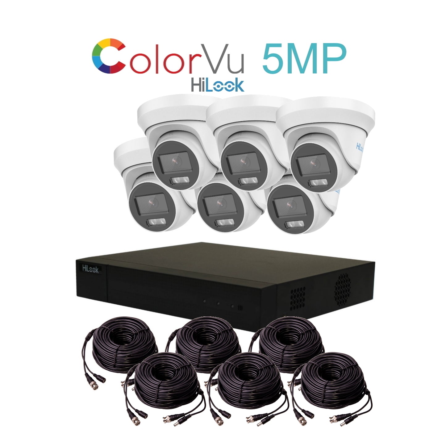 5MP HiLook ColorVu TVI CCTV Kit With 6 Cameras, Built-in Mic, 4TB HDD & Ready Made Cables