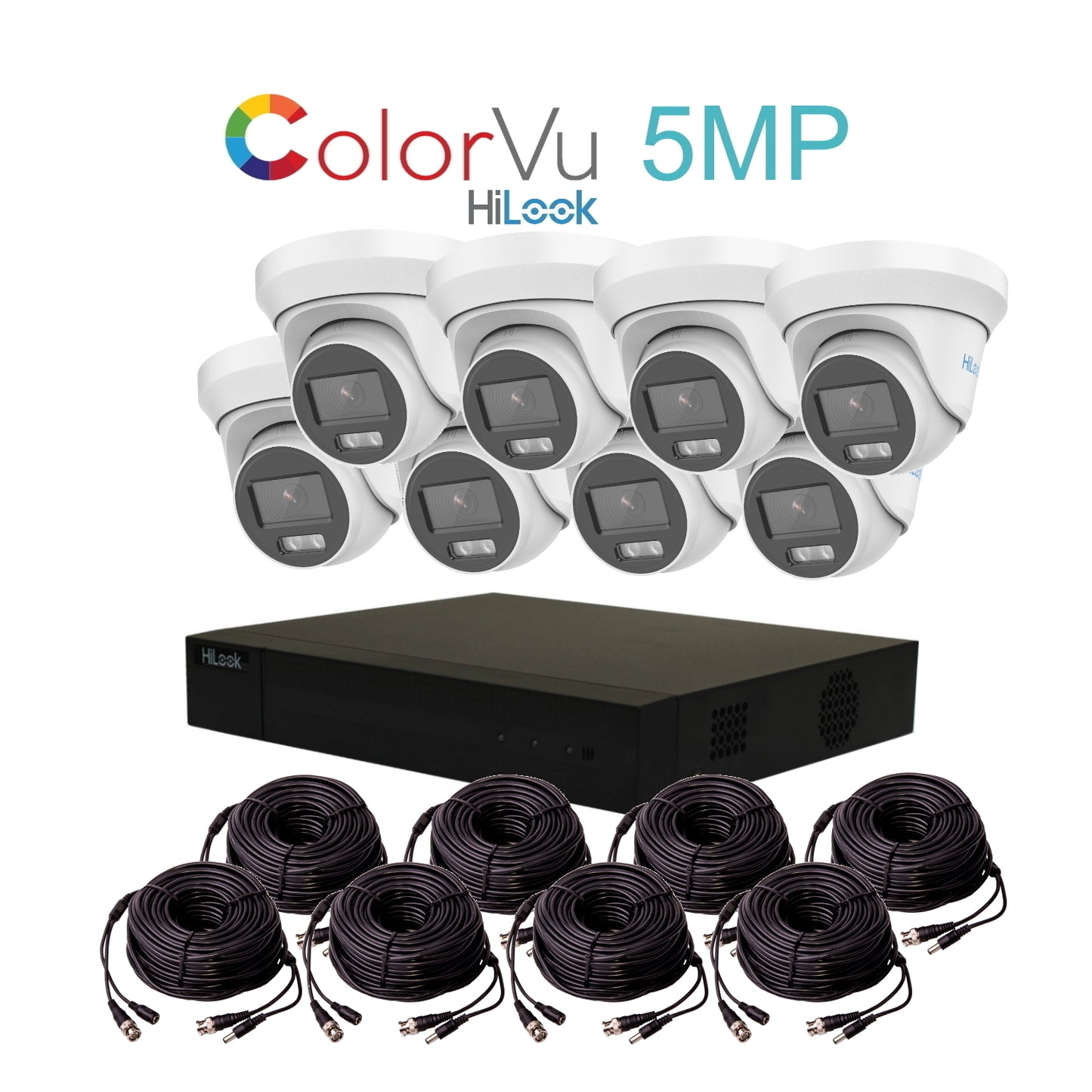 5MP HiLook ColorVu TVI CCTV Kit With 8 Cameras, Built-in Mic, 4TB HDD & Ready Made Cables