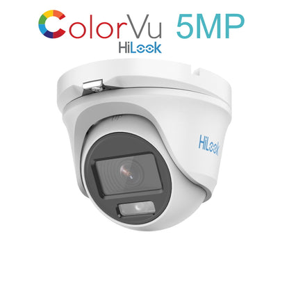 THC-T159-MS 2.8mm HiLook 5MP 3K ColorVu HD-TVI analogue turret camera with built-in mic and 20m LED