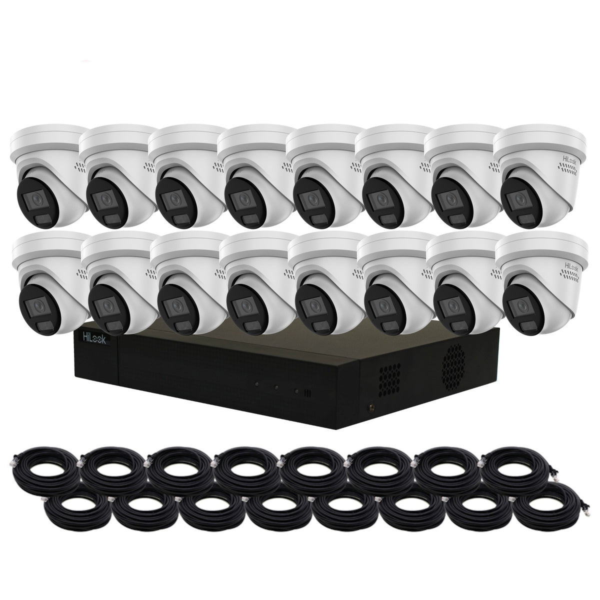 12MP HiLook Hybrid IP POE CCTV Kit With 16 Cameras, Two-way Audio, 16TB HDD & Ready Made Cables