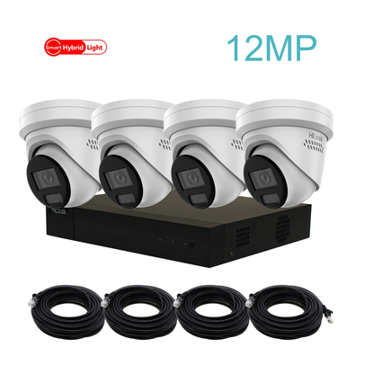12MP HiLook Hybrid IP POE CCTV Kit With 4 Cameras, Two-way Audio, 4TB HDD & Ready Made Cables