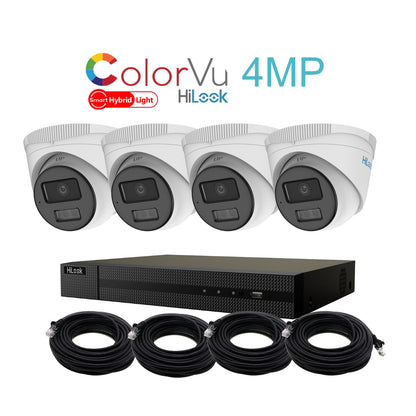 4MP HiLook Hybrid ColorVu IP POE CCTV Kit With 4 Cameras, Built-in Mic, 2TB HDD & Ready Made Cables