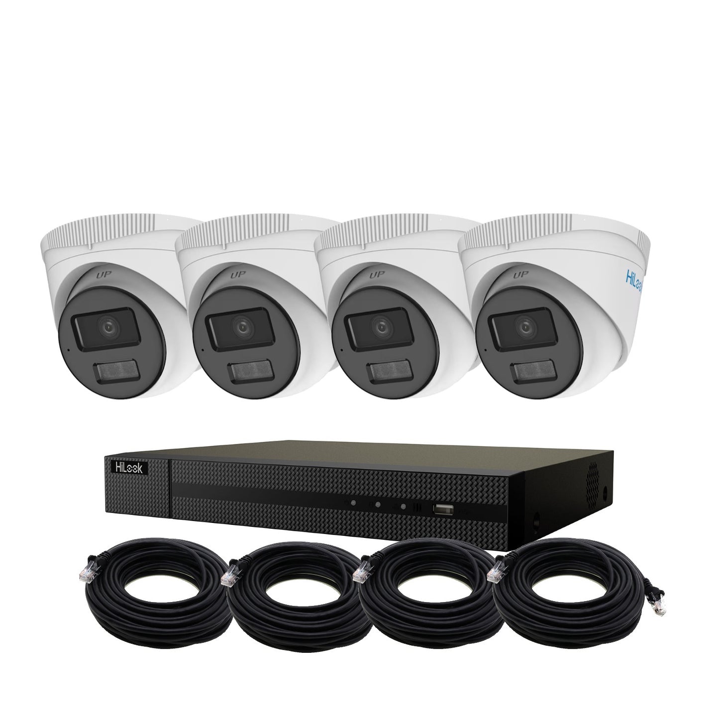 4MP HiLook Hybrid ColorVu IP POE CCTV Kit With 4 Cameras, Built-in Mic, 2TB HDD & Ready Made Cables