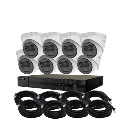 4MP HiLook Hybrid ColorVu IP POE CCTV Kit With 8 Cameras, Built-in Mic, 4TB HDD & Ready Made Cables