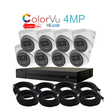 4MP HiLook Hybrid ColorVu IP POE CCTV Kit With 8 Cameras, Built-in Mic, 4TB HDD & Ready Made Cables