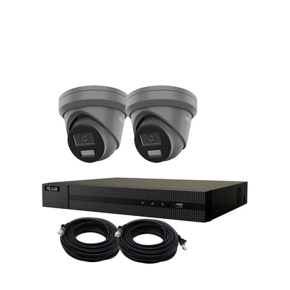 5MP HiLook ColorVu IP POE CCTV Kit With 2 Cameras, Built-in Mic, 1TB HDD & Ready Made Cables