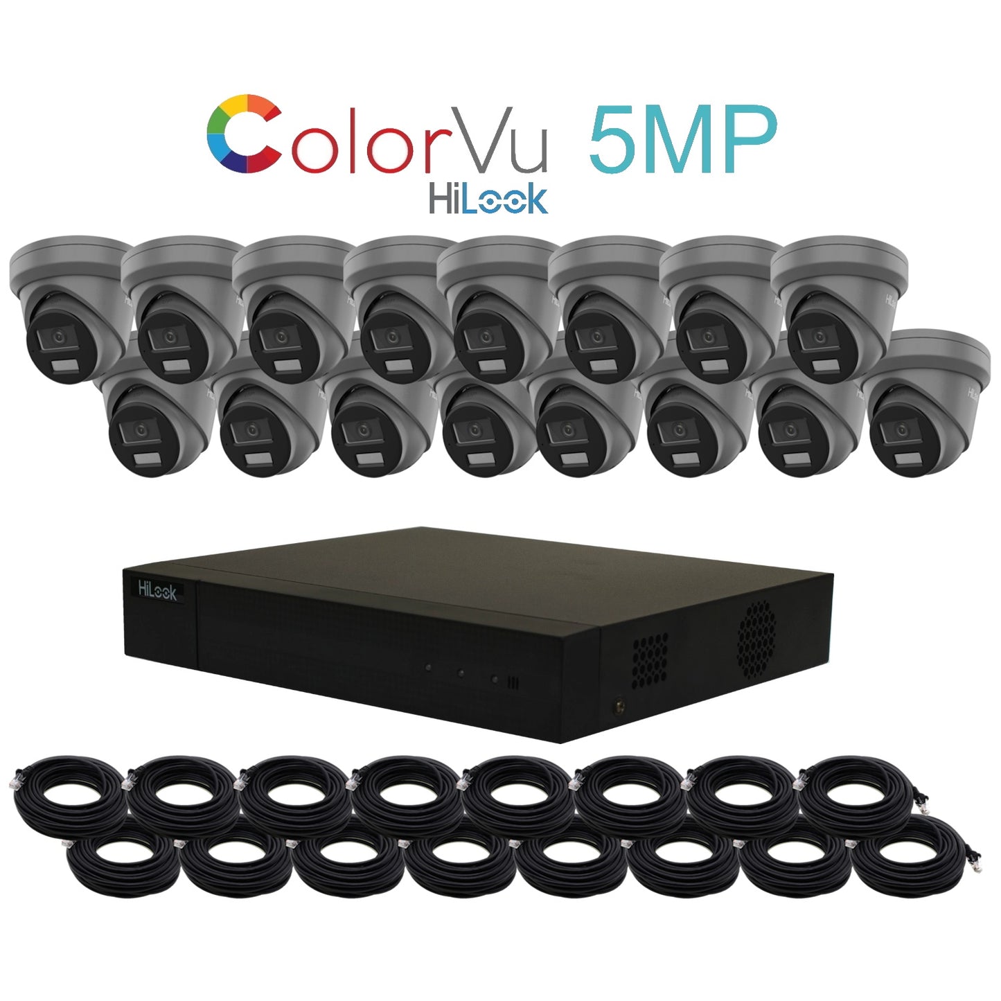 5MP HiLook ColorVu IP POE CCTV Kit With 16 Cameras, Built-in Mic, 8TB HDD & Ready Made Cables