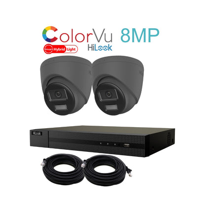 8MP HiLook Hybrid ColorVu IP POE CCTV Kit With 2 Cameras, Two-way Audio, 1TB HDD & Ready Made Cables