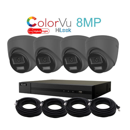 8MP HiLook Hybrid ColorVu IP POE CCTV Kit With 4 Cameras, Two-way Audio, 2TB HDD & Ready Made Cables