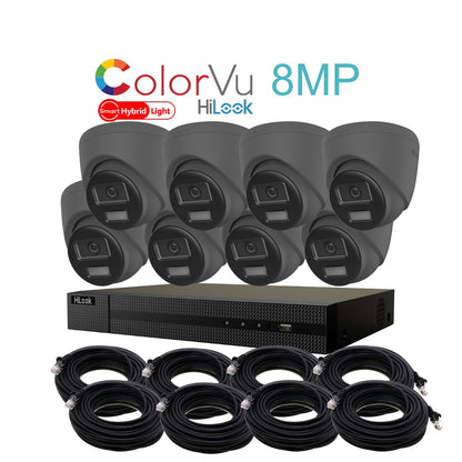 8MP HiLook Hybrid ColorVu IP POE CCTV Kit With 8 Cameras, Two-way Audio, 4TB HDD & Ready Made Cables