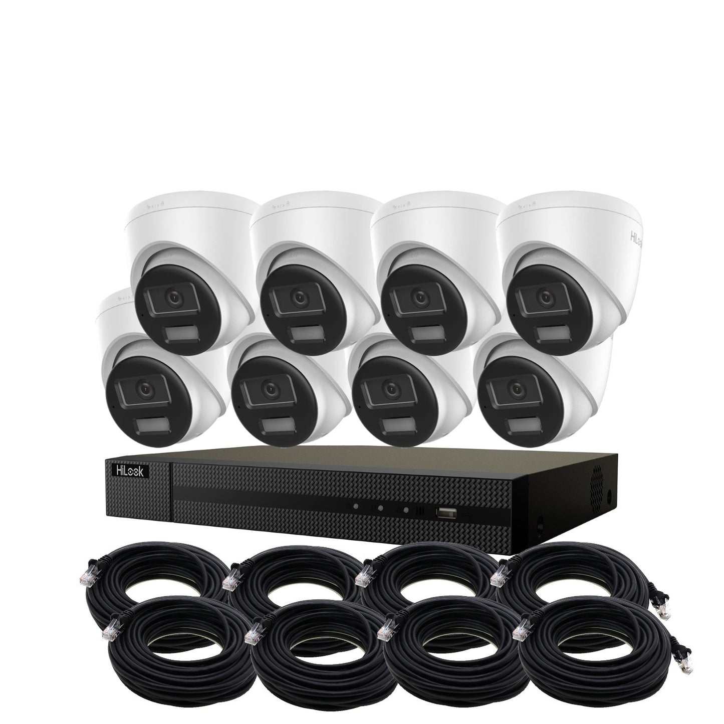 8MP HiLook Hybrid ColorVu IP POE CCTV Kit With 8 Cameras, Two-way Audio, 4TB HDD & Ready Made Cables