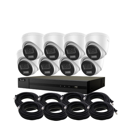 8MP HiLook Hybrid ColorVu IP POE CCTV Kit With 8 Cameras, Two-way Audio, 4TB HDD & Ready Made Cables