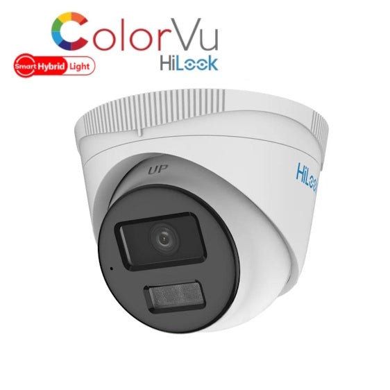 IPC-T249HAA-LU 2.8mm HiLook 4MP ColorVu 3.0 IP PoE network turret camera with 30m IR & white light, built-in mic