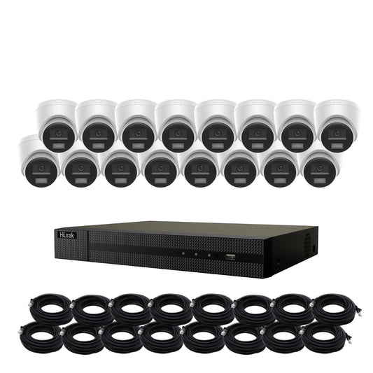 8MP HiLook Hybrid ColorVu IP POE CCTV Kit With 16 Cameras, Two-way Audio, 8TB HDD & Ready Made Cables