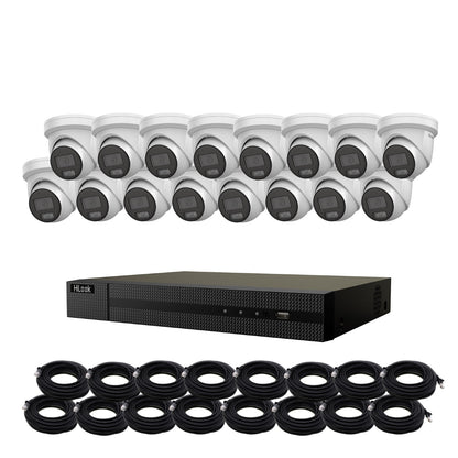 8MP 4K HiLook ColorVu IP POE CCTV Kit with 16 Cameras, Built-in Mic, 8TB HDD & Ready Made Cables