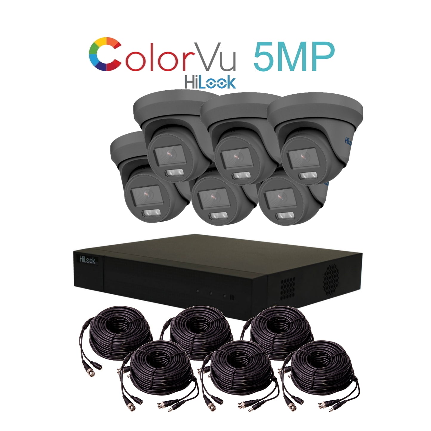 5MP HiLook ColorVu TVI CCTV Kit With 6 Cameras, Built-in Mic, 4TB HDD & Ready Made Cables