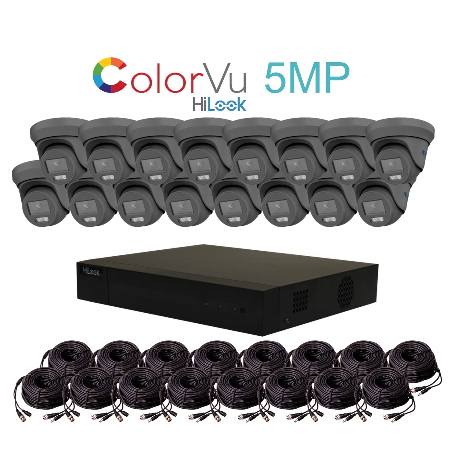 5MP HiLook ColorVu TVI CCTV Kit With 16 Cameras, Built-in Mic, 8TB HDD & Ready Made Cables