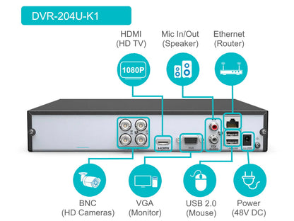 DVR-204U-M1 HiLook 4 channel 5MP HD Analogue recorder H.265+