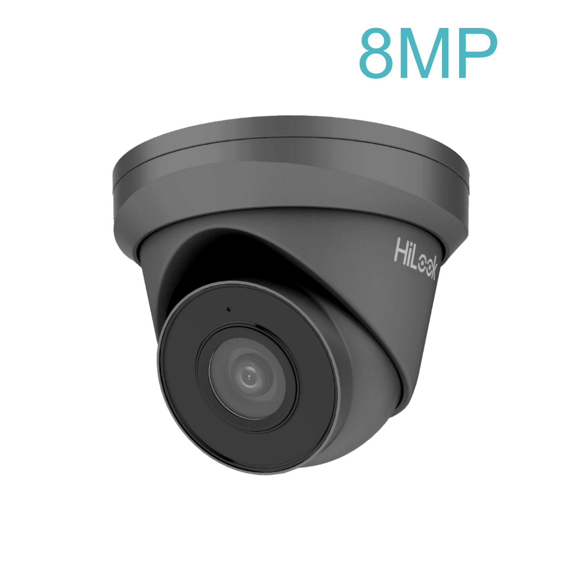 IPC-T280H-MUF 2.8mm HiLook 8MP 4k ultra HD IP POE network turret camera, 30m IR, built-in microphone in white or grey