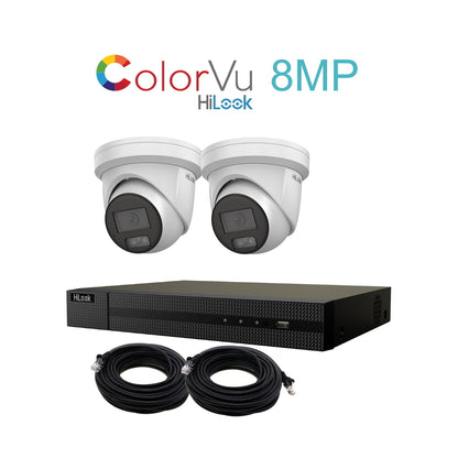 8MP 4K HiLook ColorVu IP POE CCTV Kit With 2 Cameras, Built-in Mic, 1TB HDD & Ready Made Cables