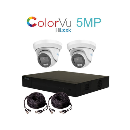 5MP HiLook ColorVu TVI CCTV Kit With 2 Cameras, Built-in Mic, 1TB HDD & Ready Made Cables